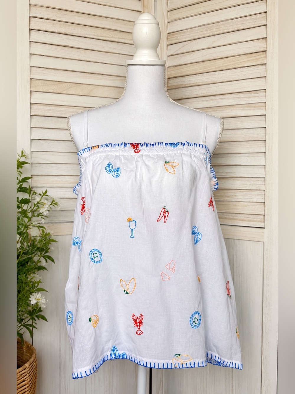 NWT Cynthia Rowley Embroidered Sleepwear Cami Top Only L